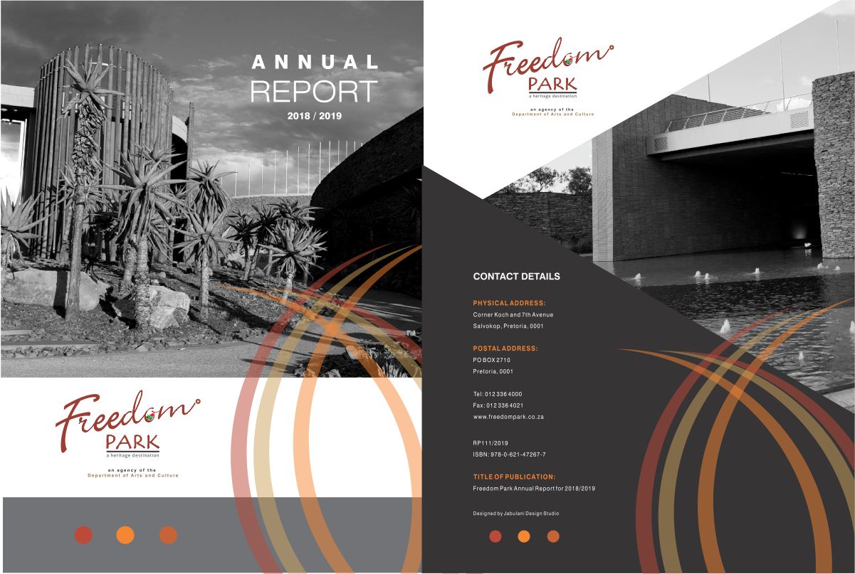 Annual report design by Jabulani Design Studio for Freedom Park showcasing professional corporate annual report designers in Gauteng South Africa